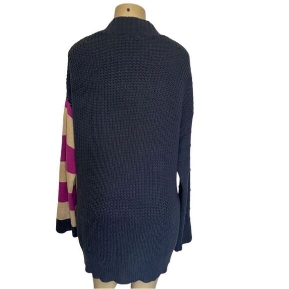 LISA TODD snap front retro color block long heavy knit cardigan sweater - Picture 3 of 9